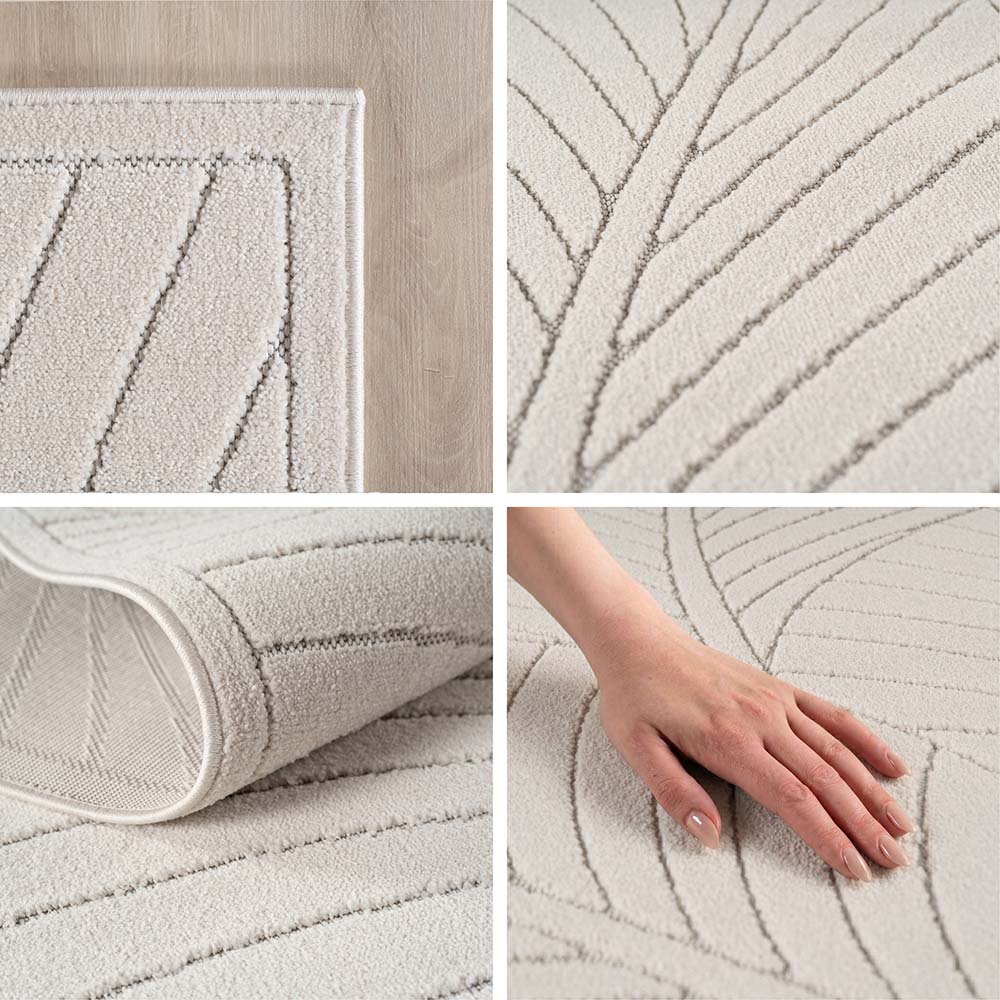 Tapis poils courts à relief Flowers Crème