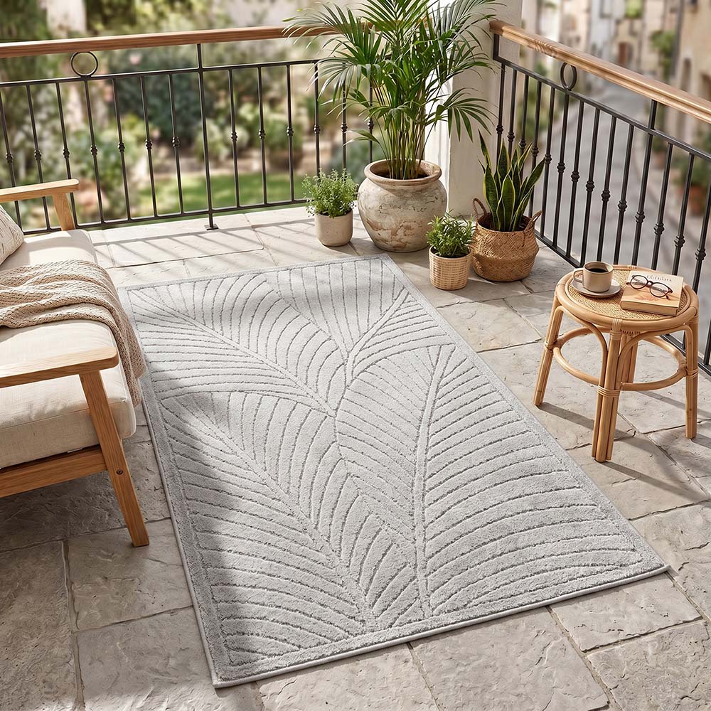Tapis poils courts à relief Flowers Gris