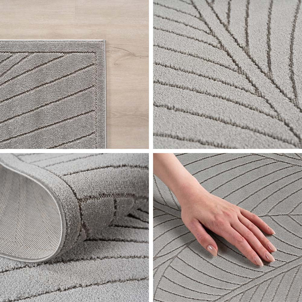 Tapis poils courts à relief Flowers Gris