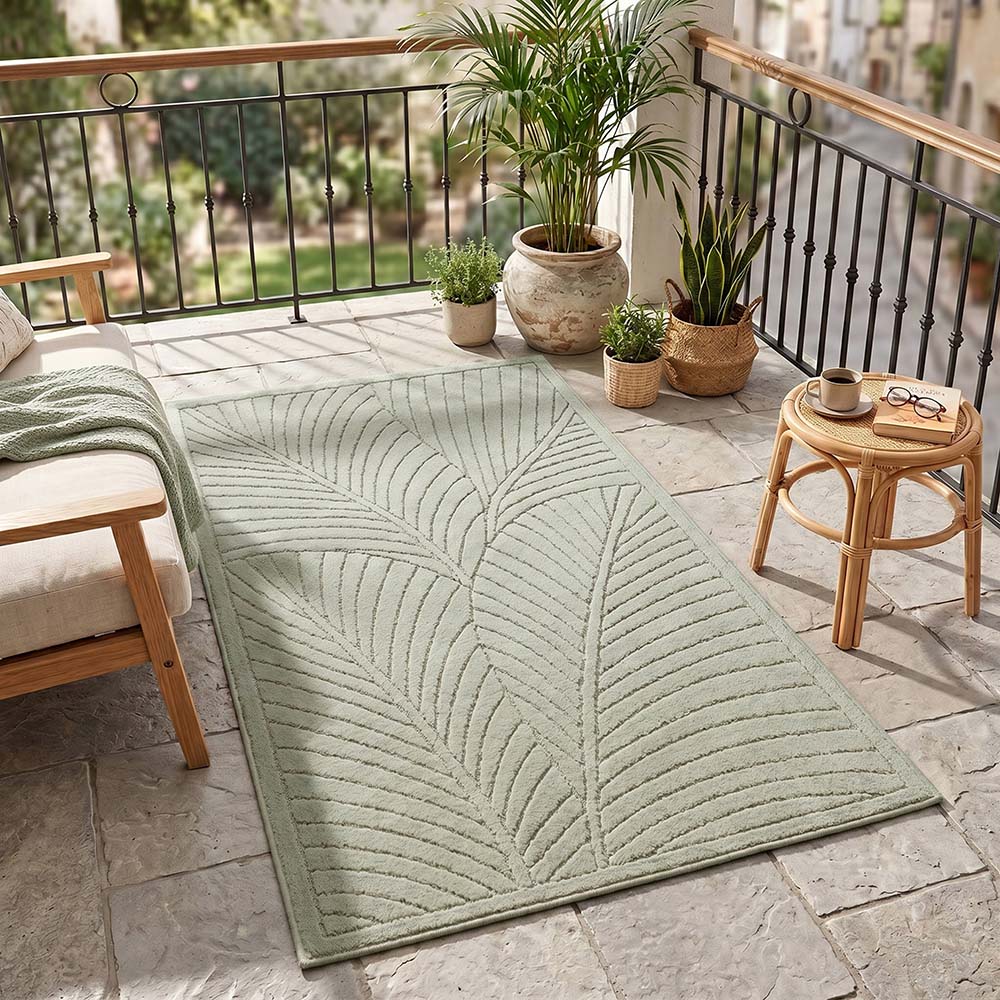 Tapis poils courts à relief Flowers Vert