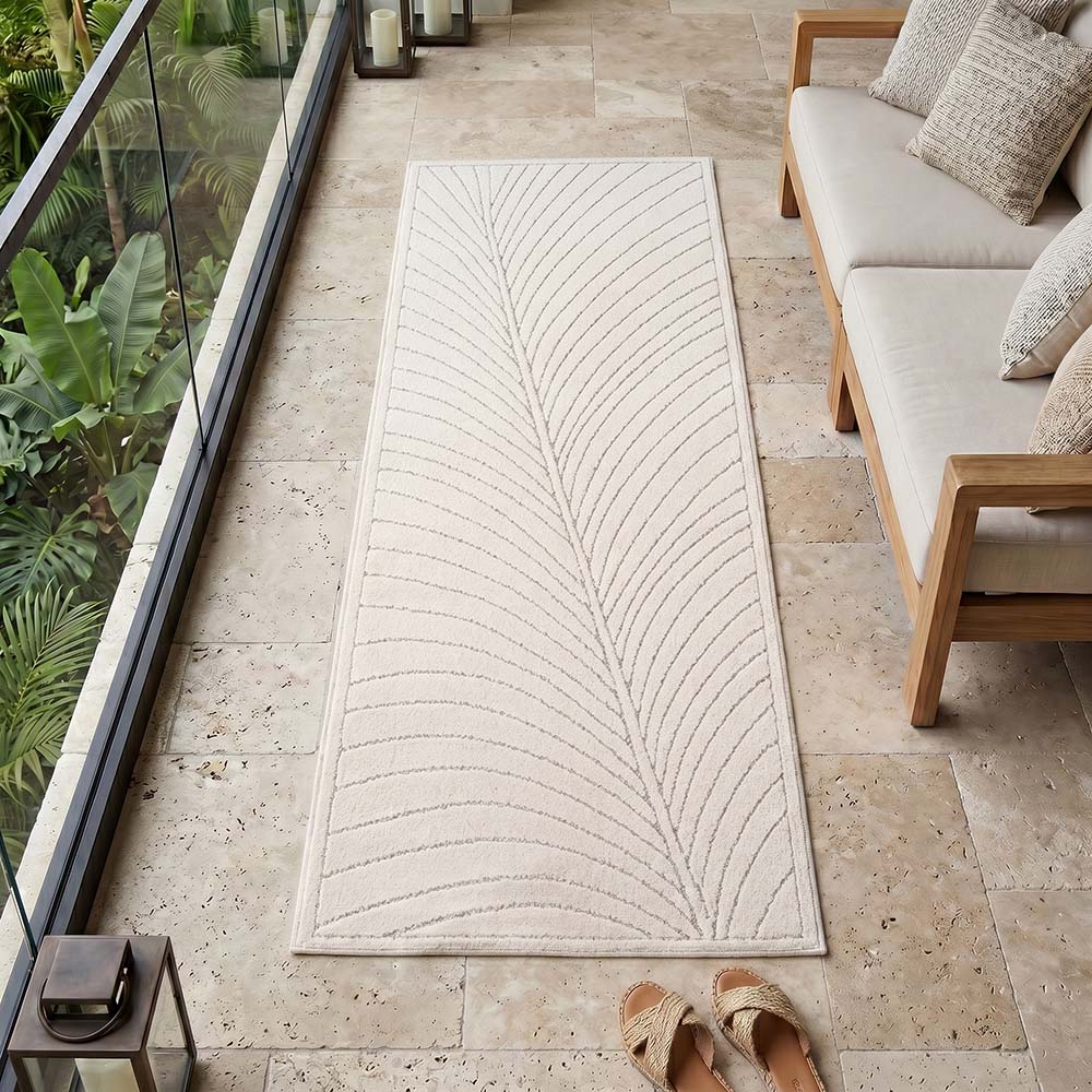 Tapis poils courts à relief FLORA Crème