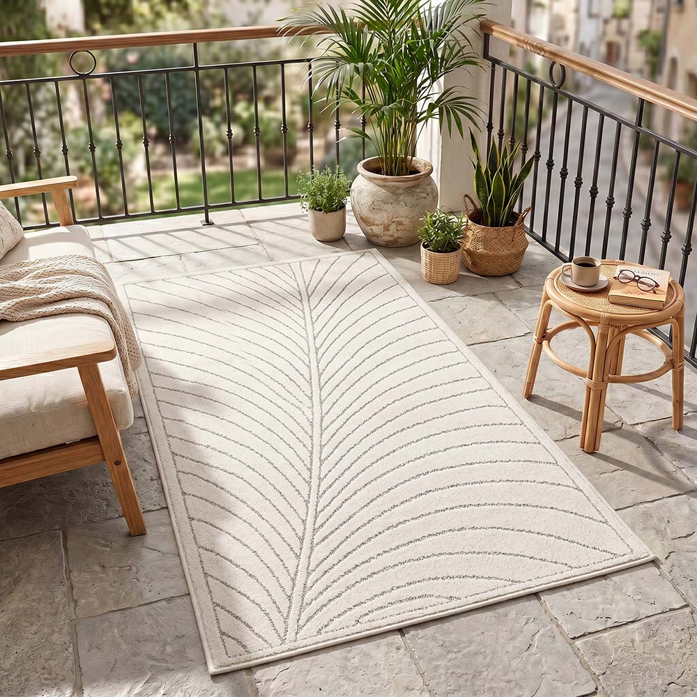 Tapis poils courts à relief FLORA Crème