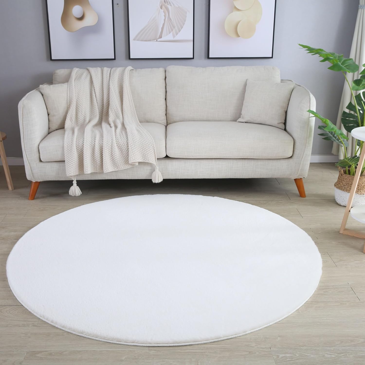 Tapis rond Fourrure toucher doux - Crème – STUDIO DECO