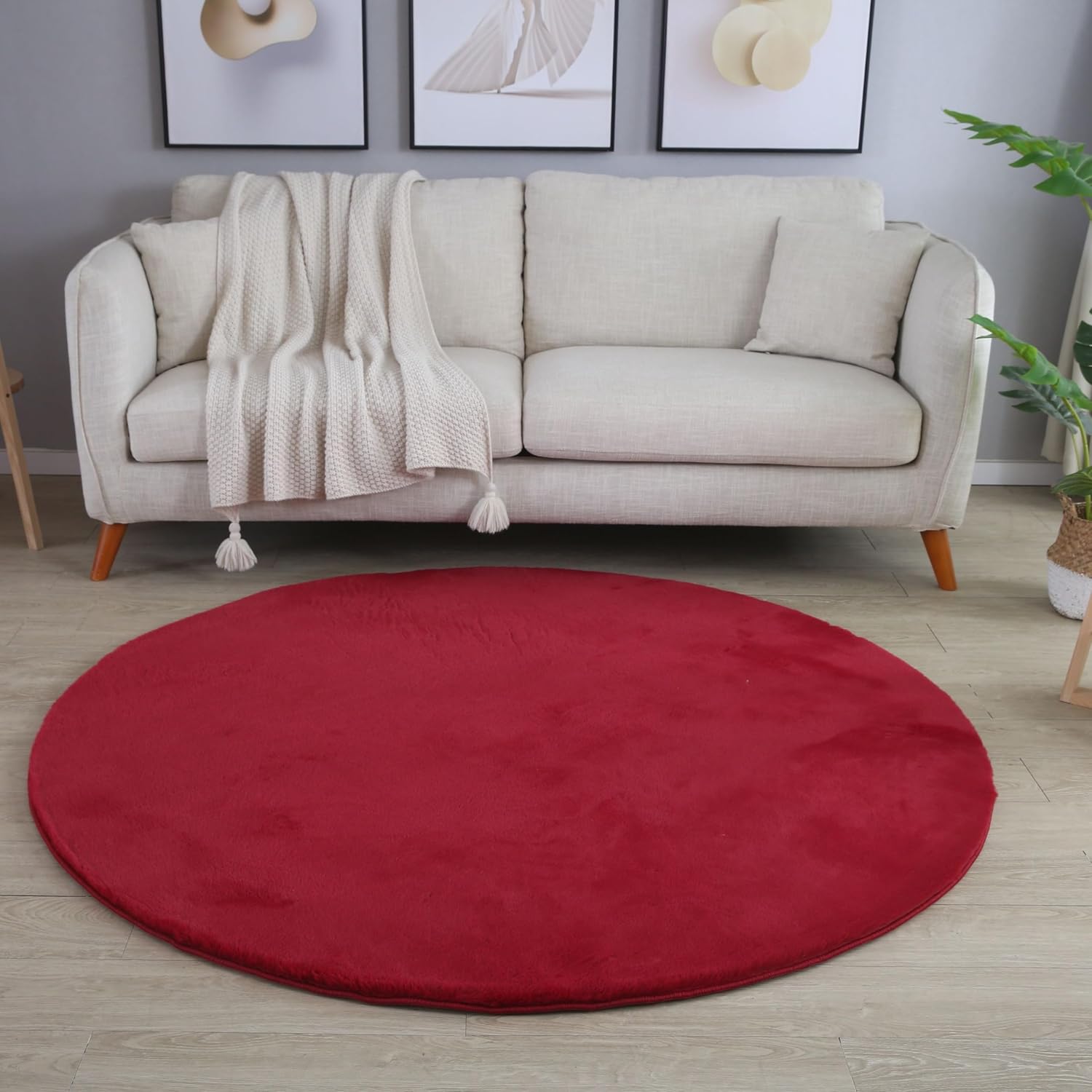 Tapis rond Fourrure toucher doux - Rouge – STUDIO DECO