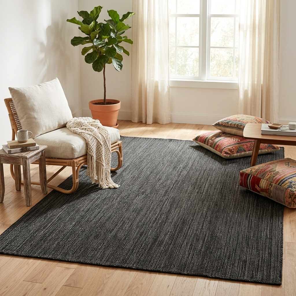 Tapis aspect jute noués Noir