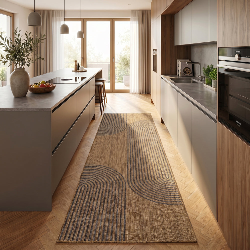 Tapis aspect jute Arcs Noir et Beige