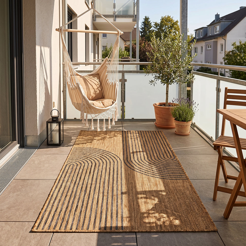 Tapis aspect jute Arcs Noir et Beige