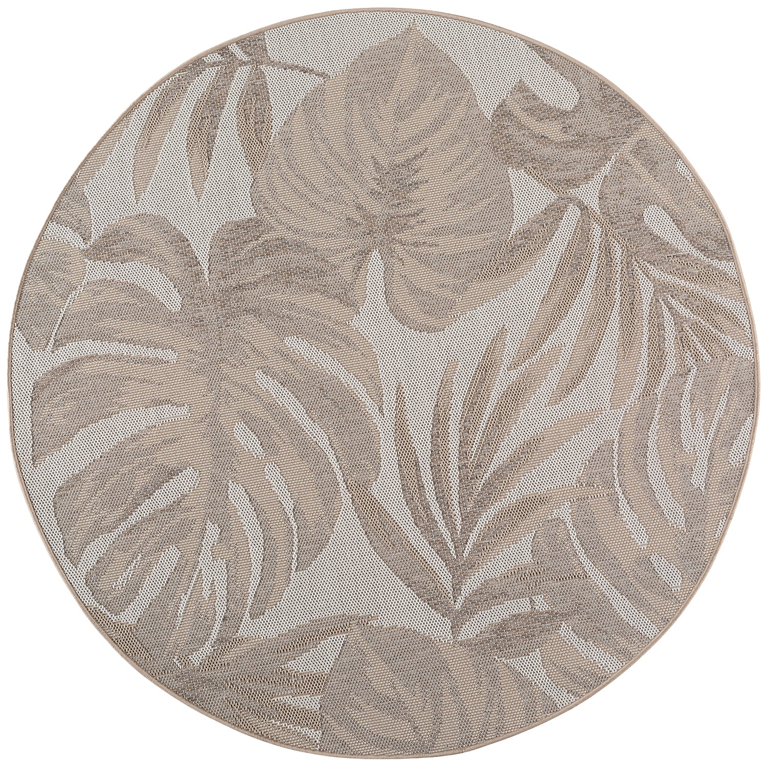 Tapis extérieur rond à motifs Plantes Beige