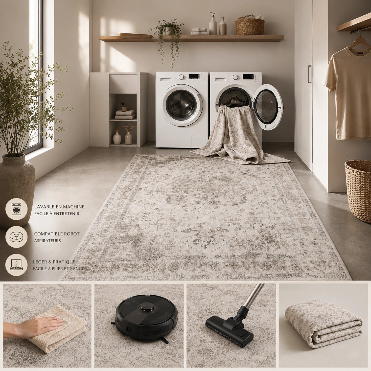 Tapis lavable Vintage Beige