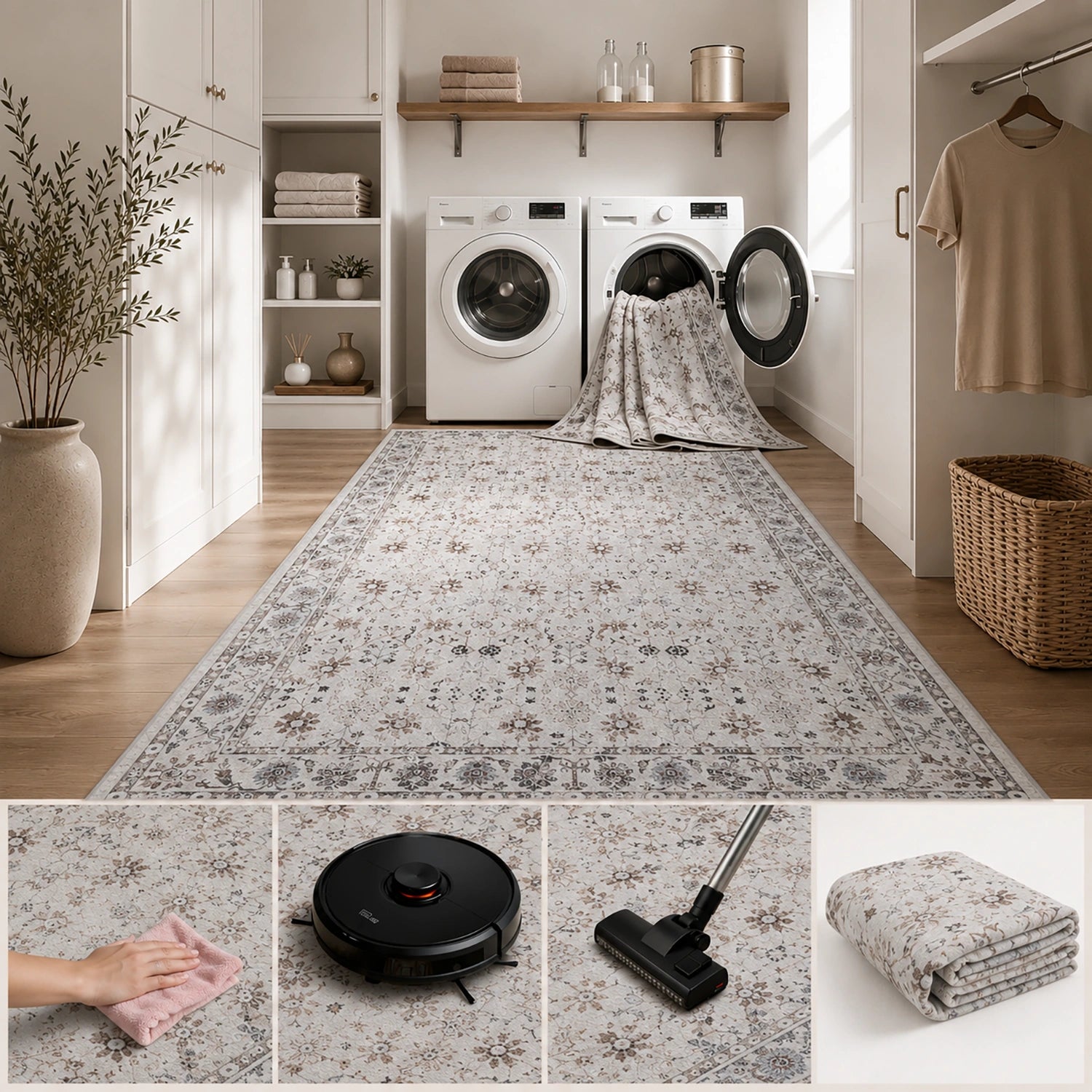 Tapis lavable Vintage Rosace Crème