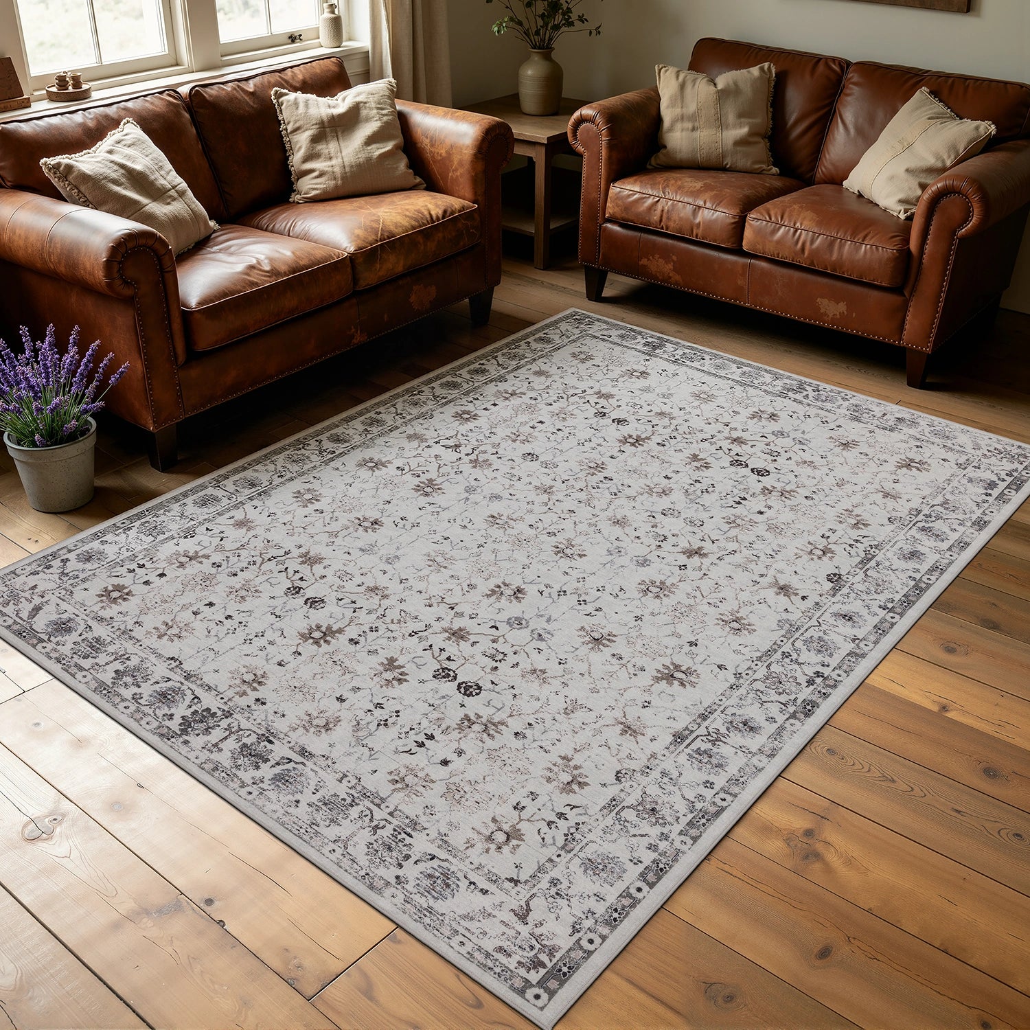 Tapis lavable Vintage Rosace Crème