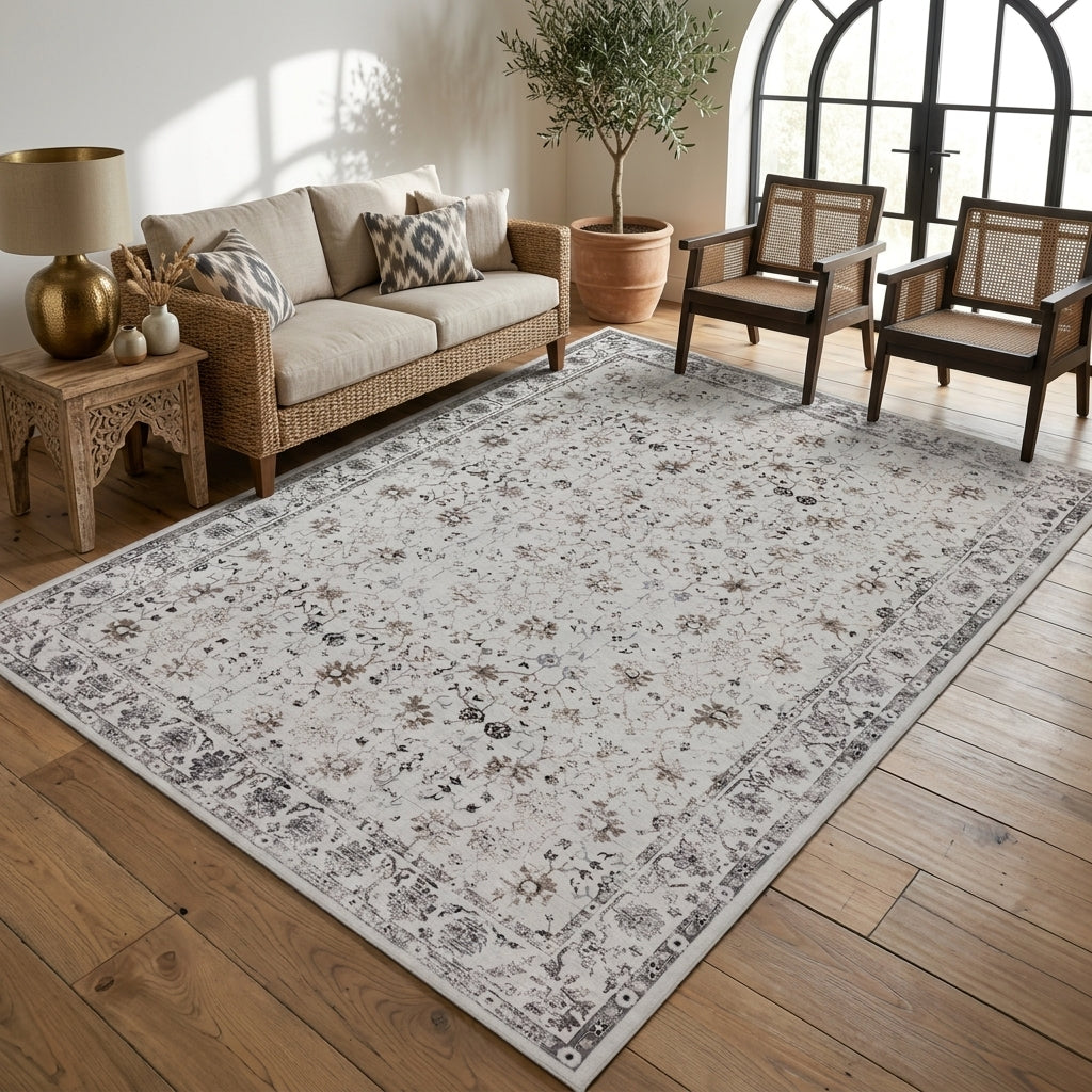 Tapis lavable Vintage Rosace Crème