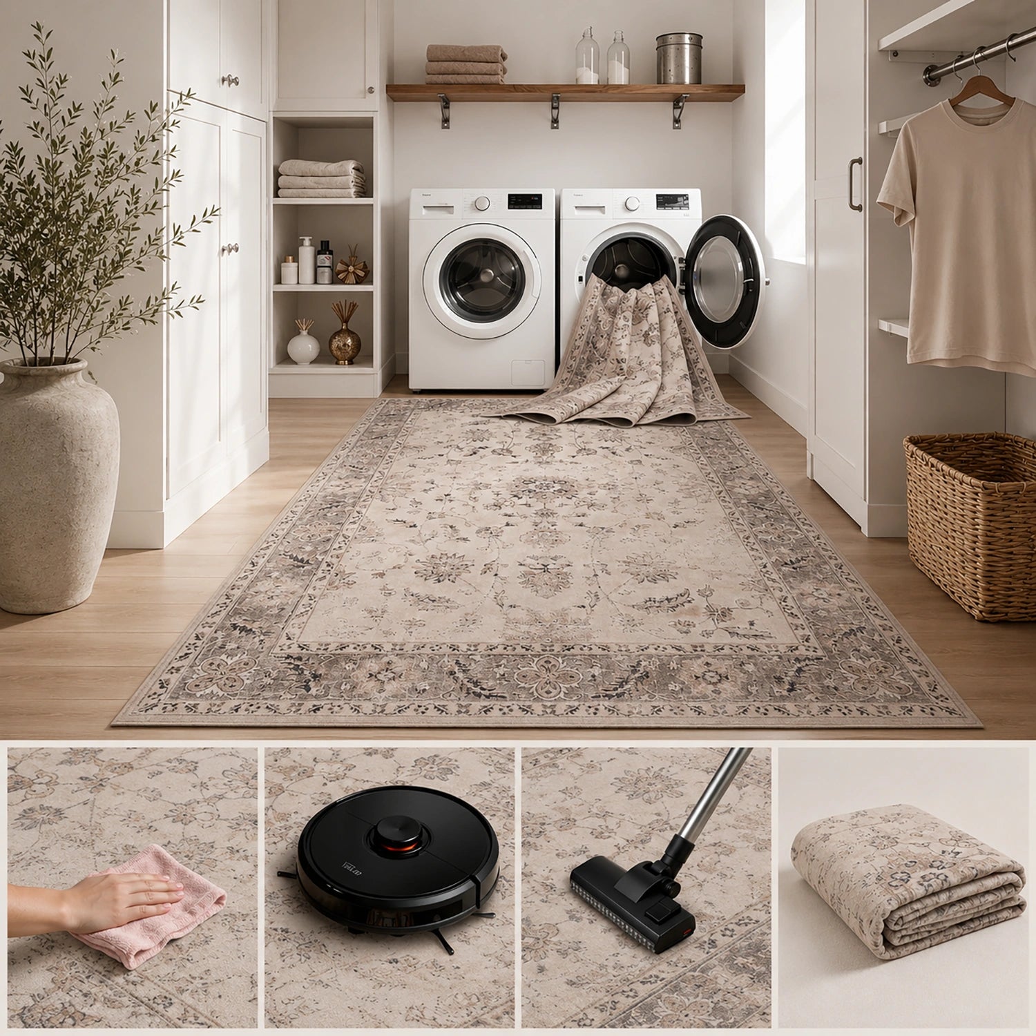 Tapis lavable Vintage Rosace Beige
