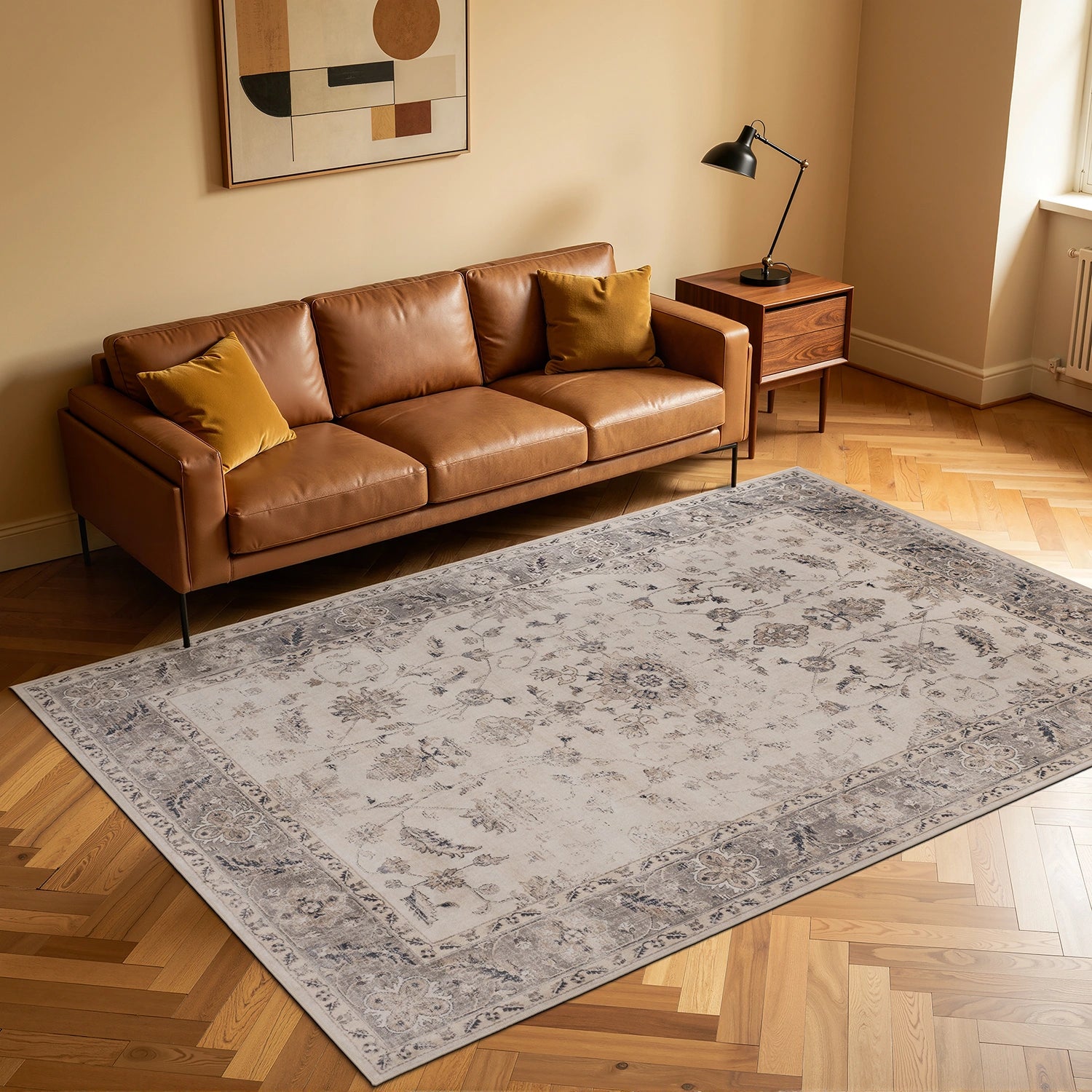 Tapis lavable Vintage Rosace Beige