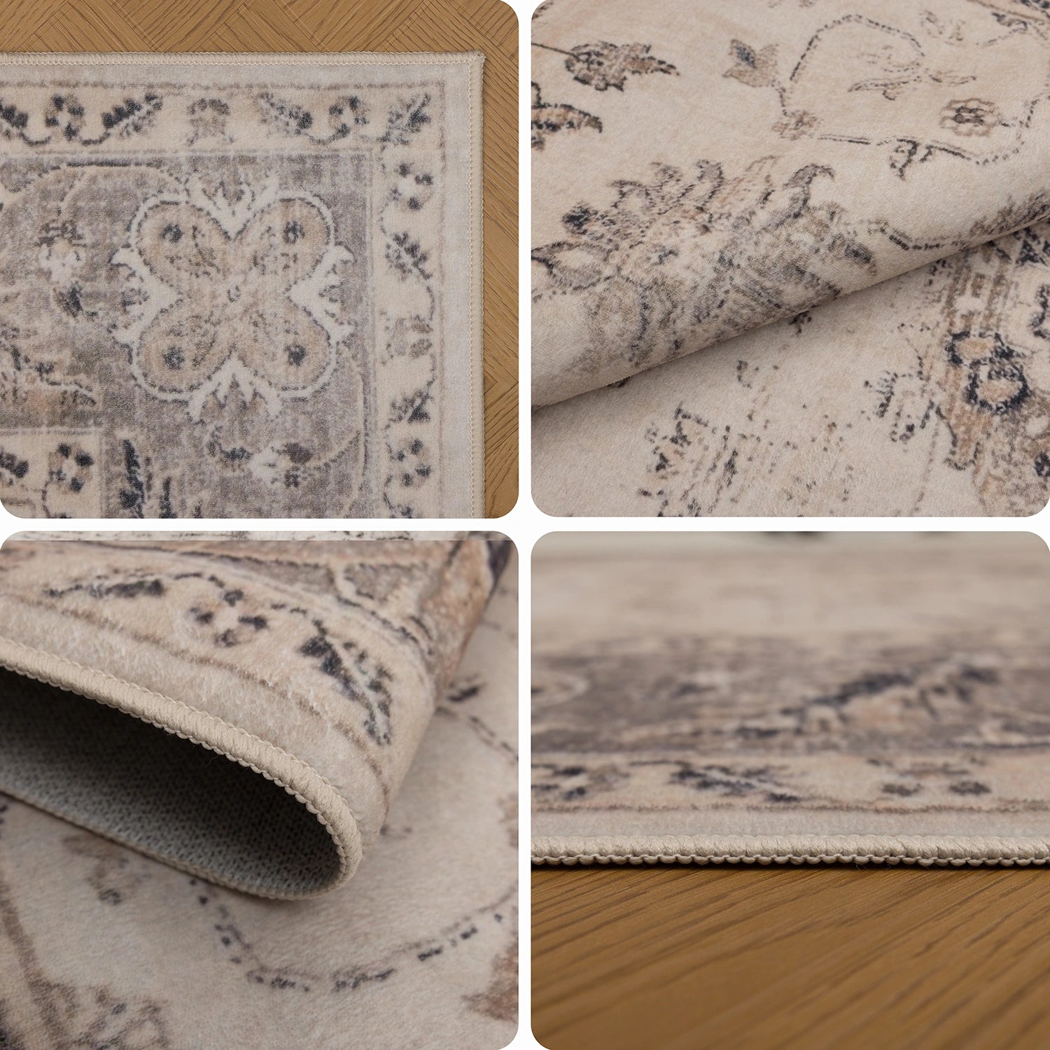 Tapis lavable Vintage Rosace Beige