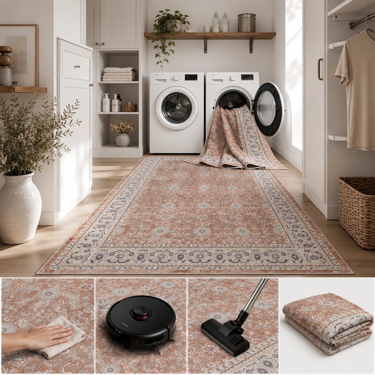 Tapis lavable rond Vintage Terracotta
