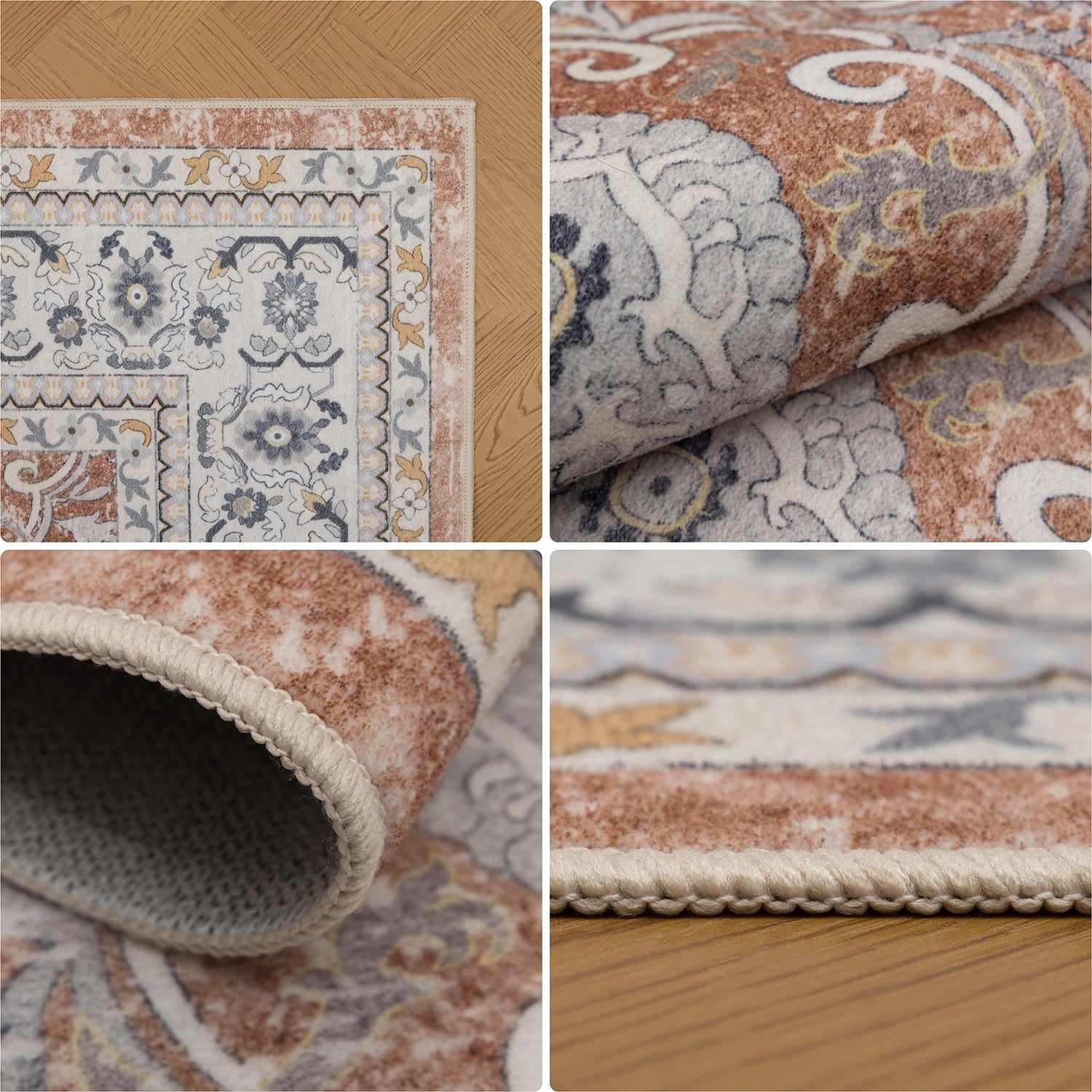 Tapis lavable rond Vintage Terracotta