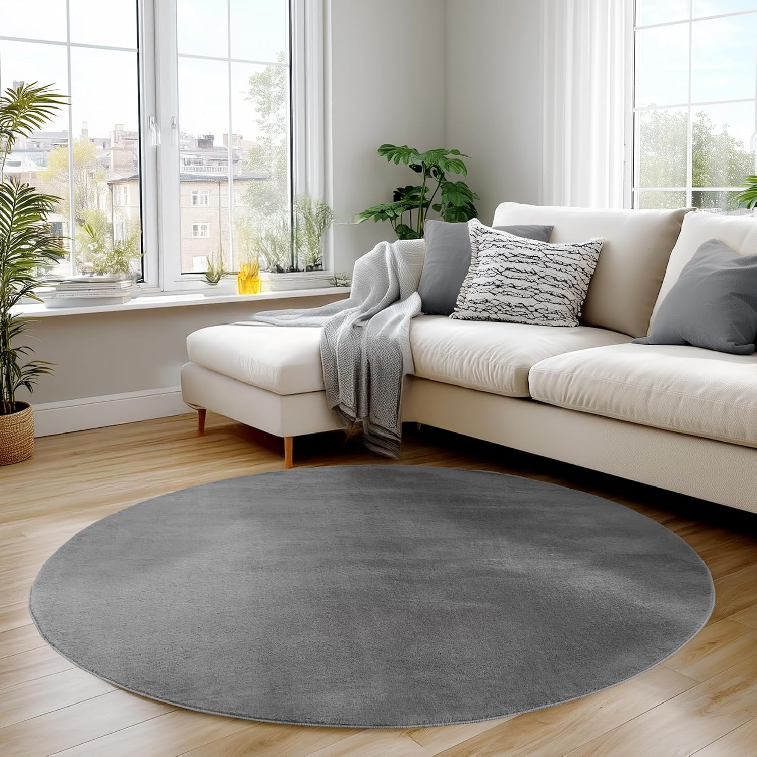 Tapis Rond à poils doux Lavable Gris – STUDIO DECO
