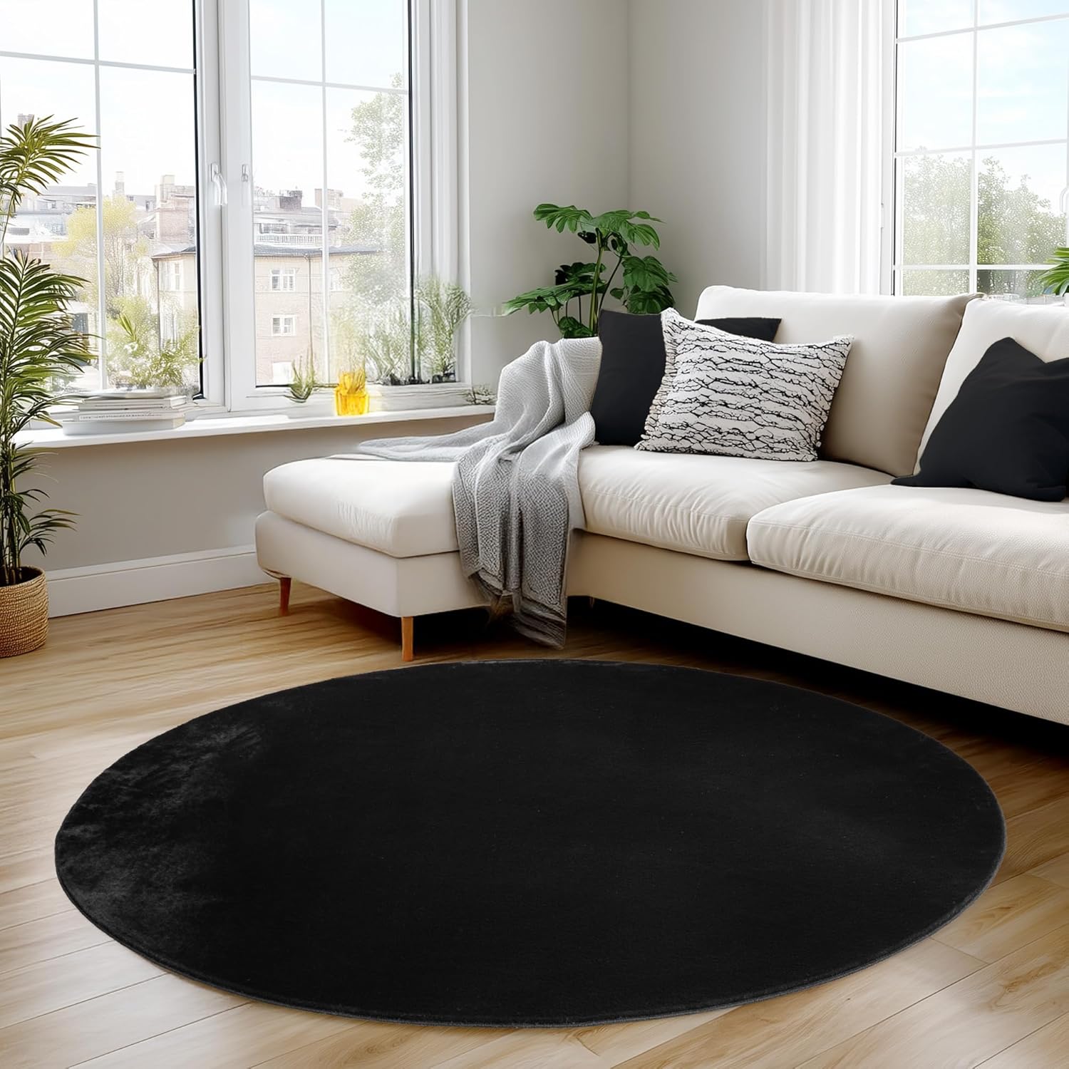 Tapis Rond à poils doux Lavable Noir – STUDIO DECO
