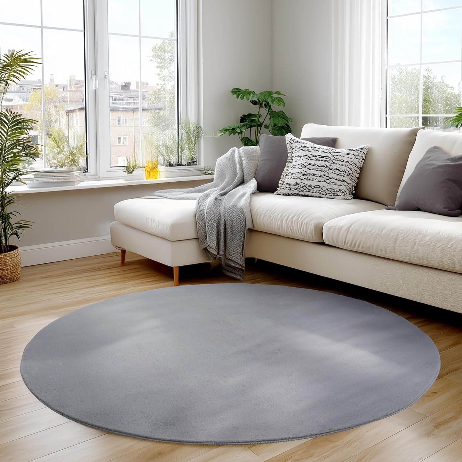 Tapis Rond à poils doux Lavable Argent – STUDIO DECO