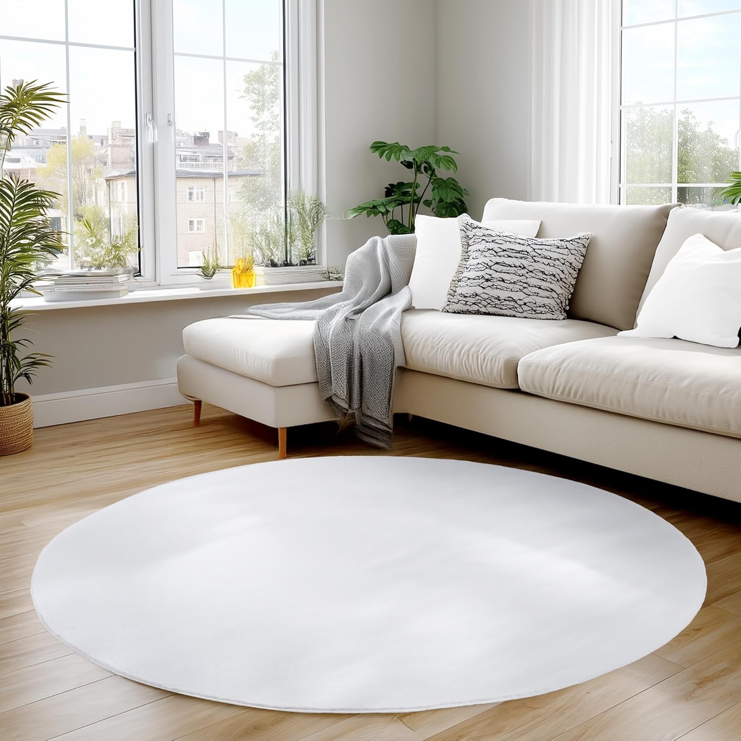 Tapis Rond à poils doux Lavable Blanc – STUDIO DECO