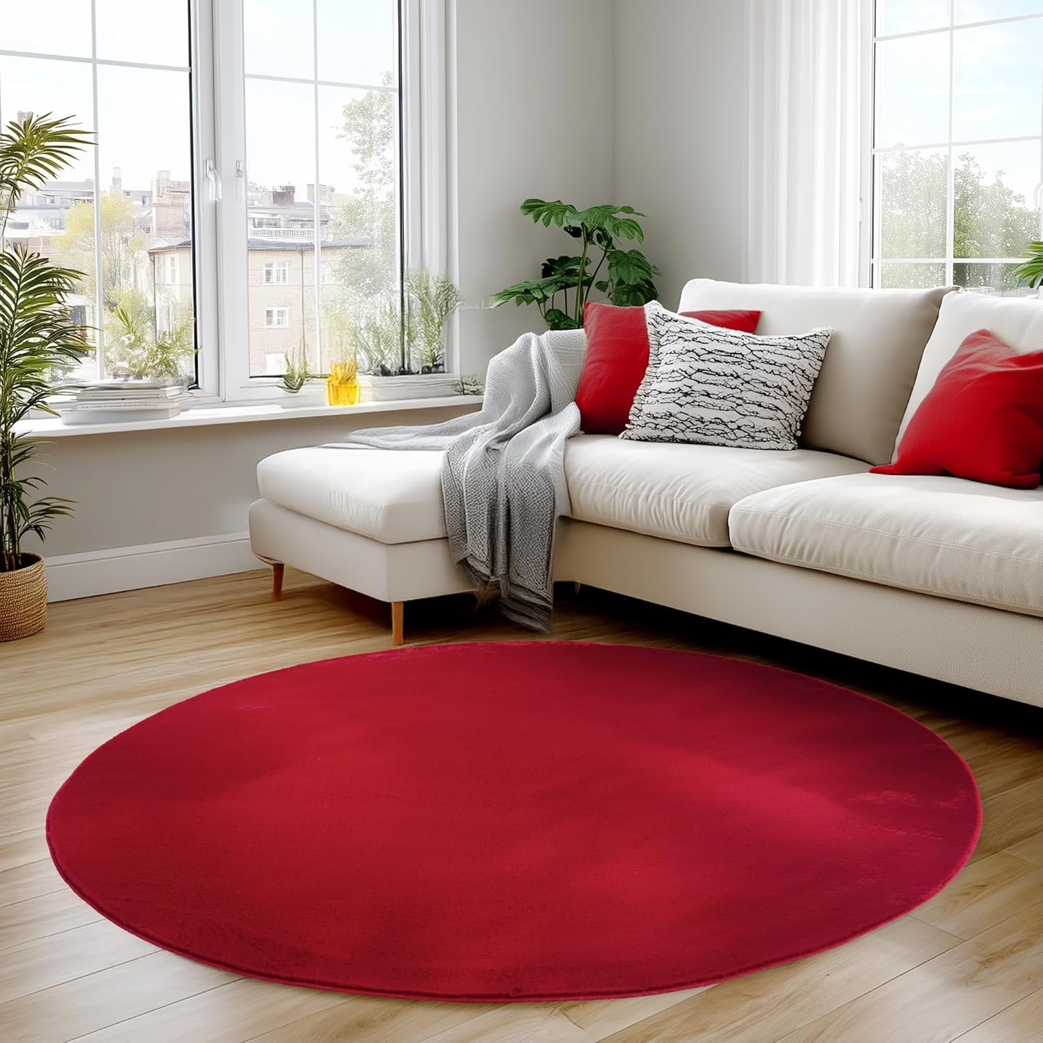 Tapis Rond à poils doux Lavable Rouge – STUDIO DECO