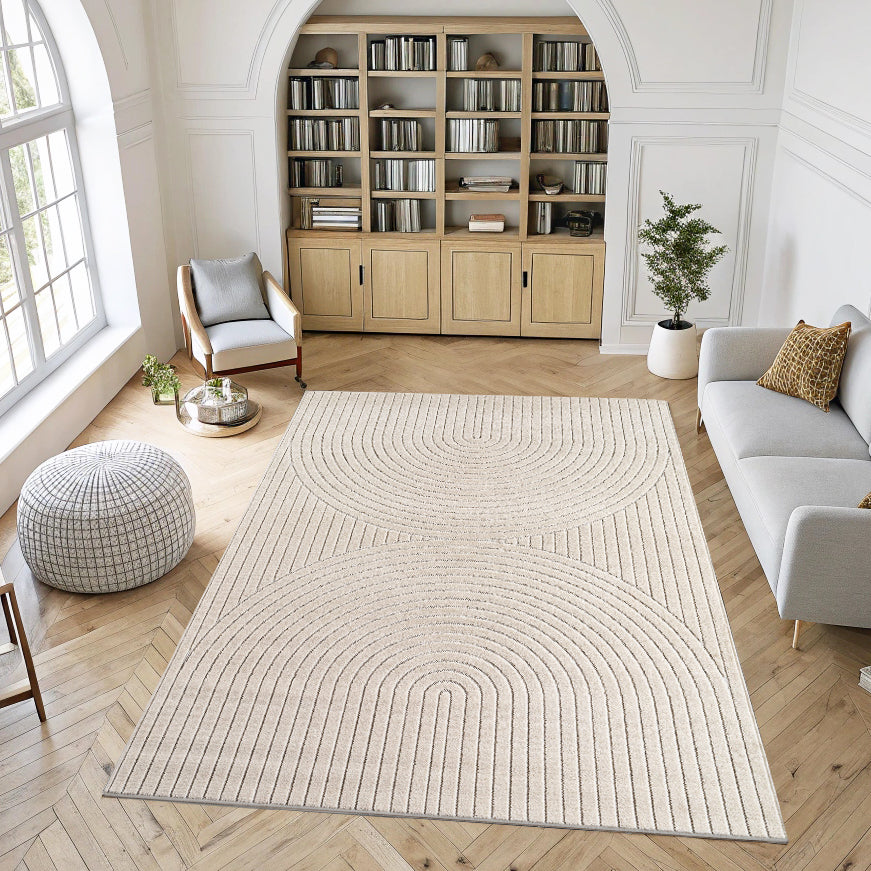 Tapis poils courts à relief PAOLA Crème – STUDIO DECO