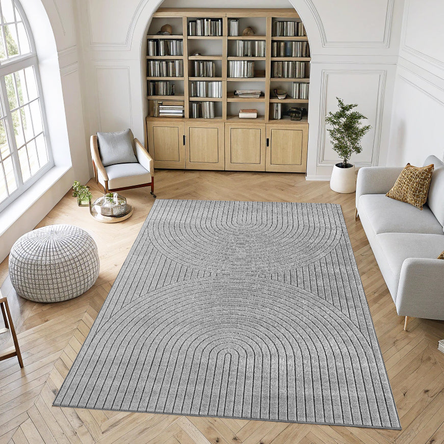 Tapis poils courts à relief PAOLA Gris – STUDIO DECO