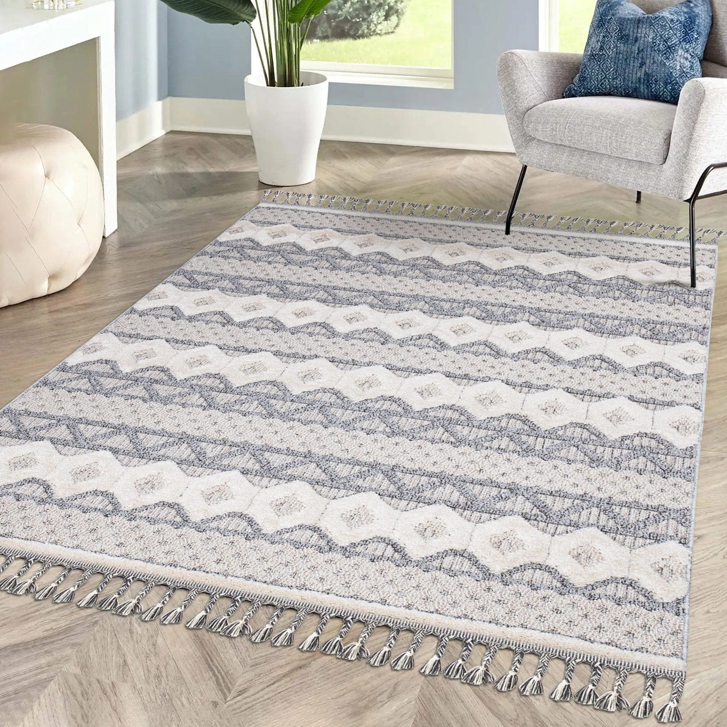 Tapis Boho Chic à franges tressées