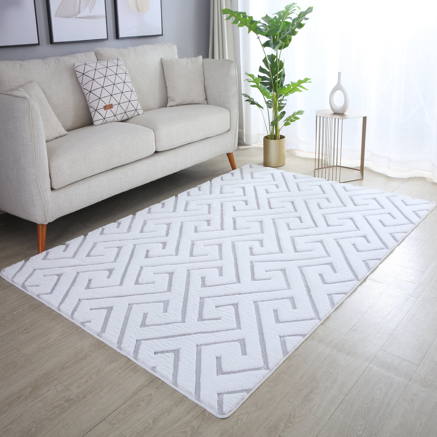 Tapis Peluche Doux à Relief Labyrinthe