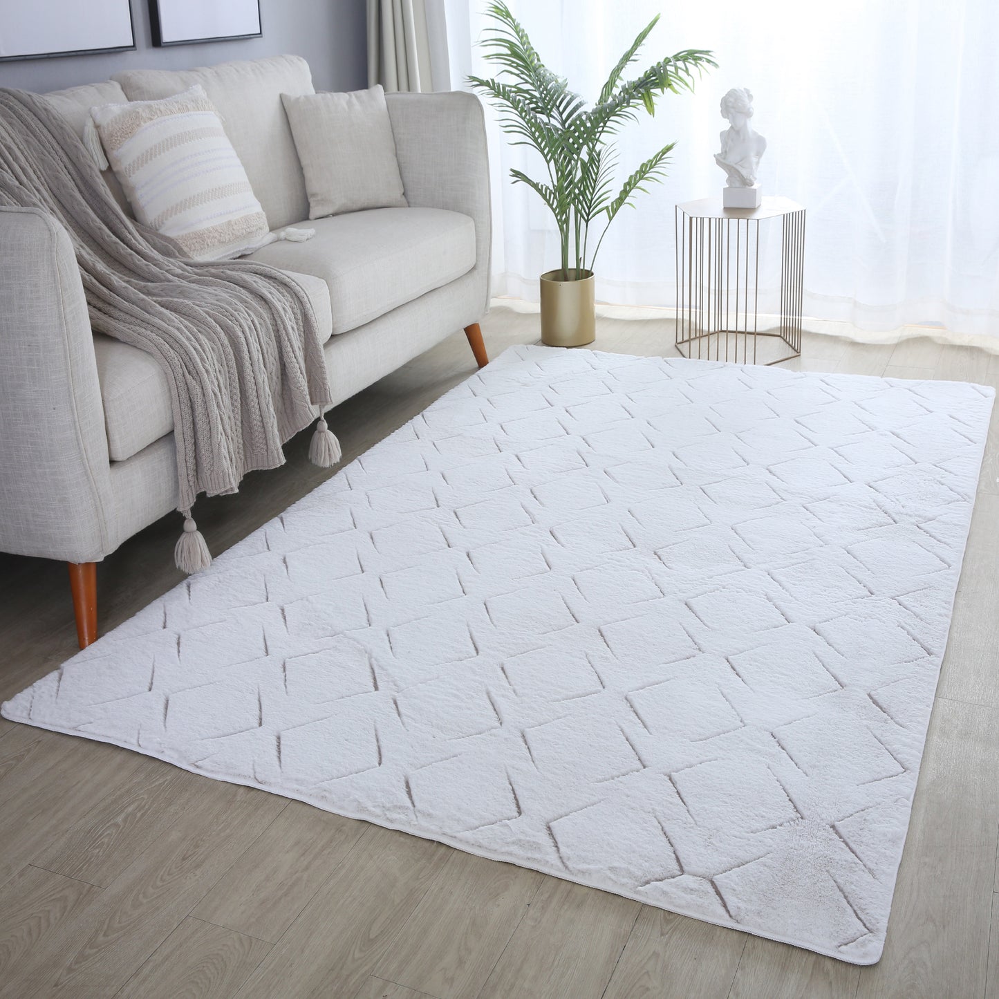 Tapis Peluche Doux à Relief Losange