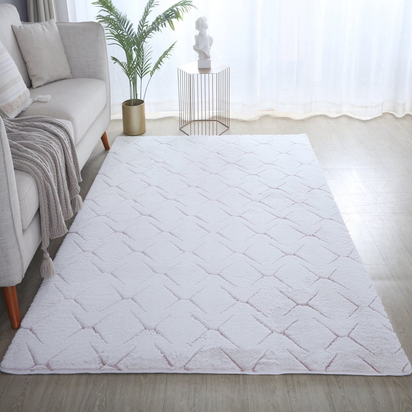 Tapis Peluche Doux à Relief Losange