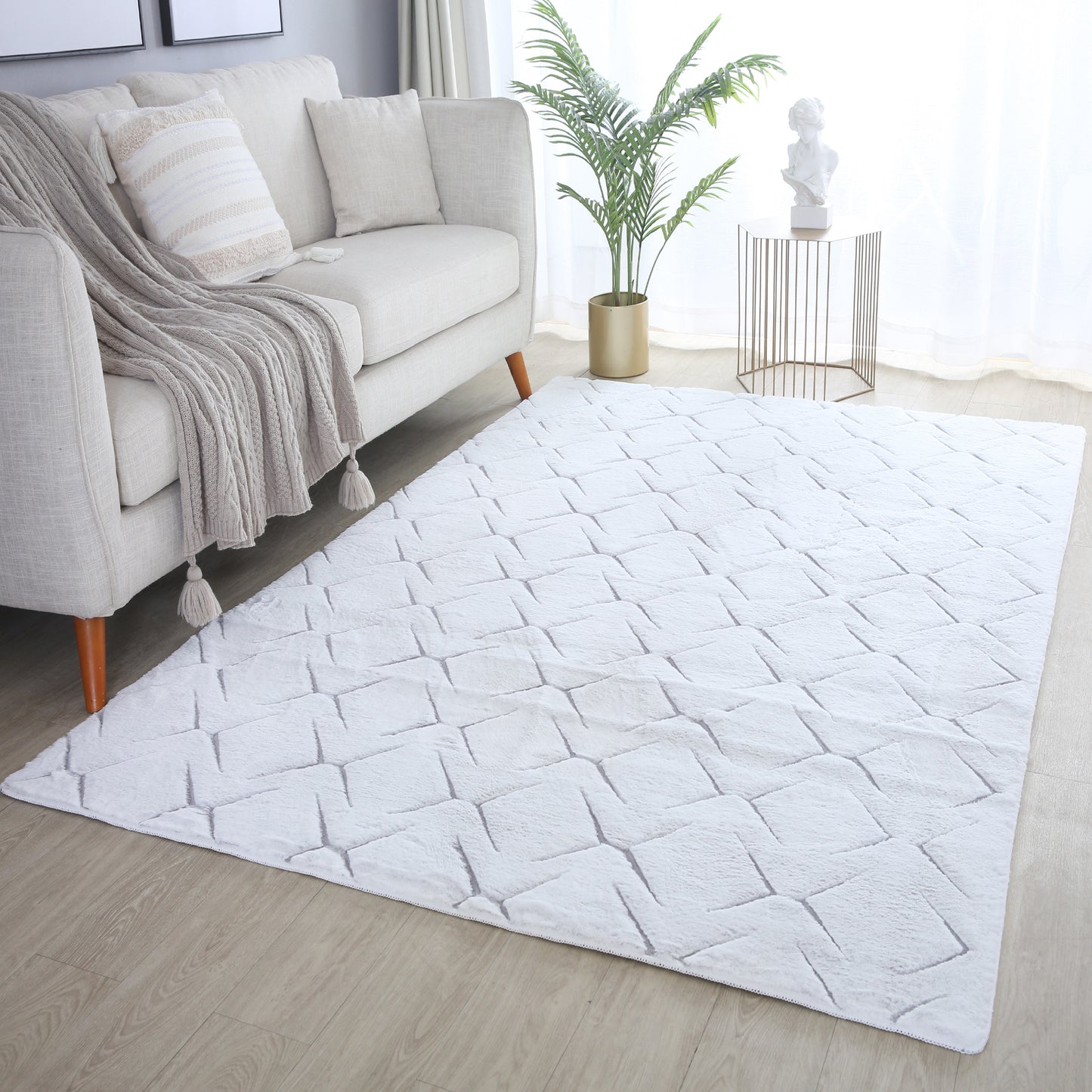 Tapis Peluche Doux à Relief Losange