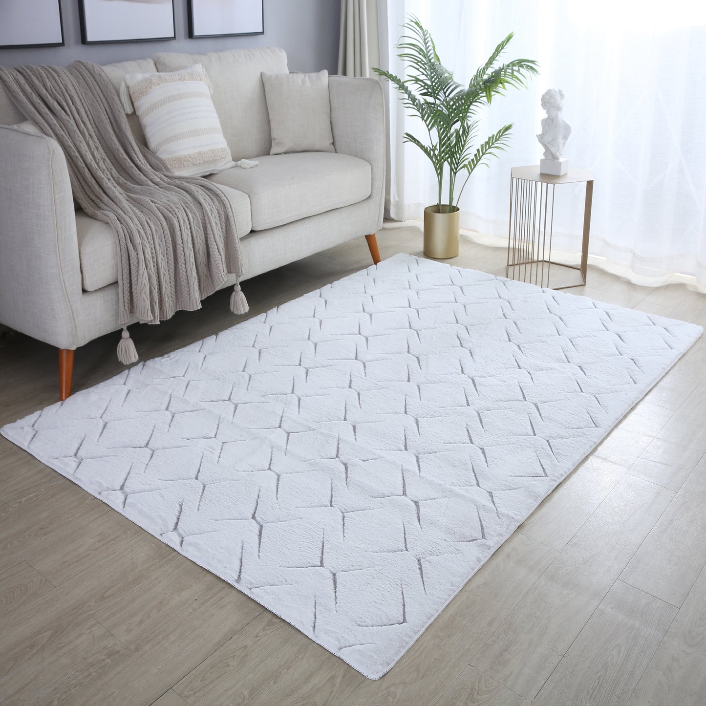 Tapis Peluche Doux à Relief Losange