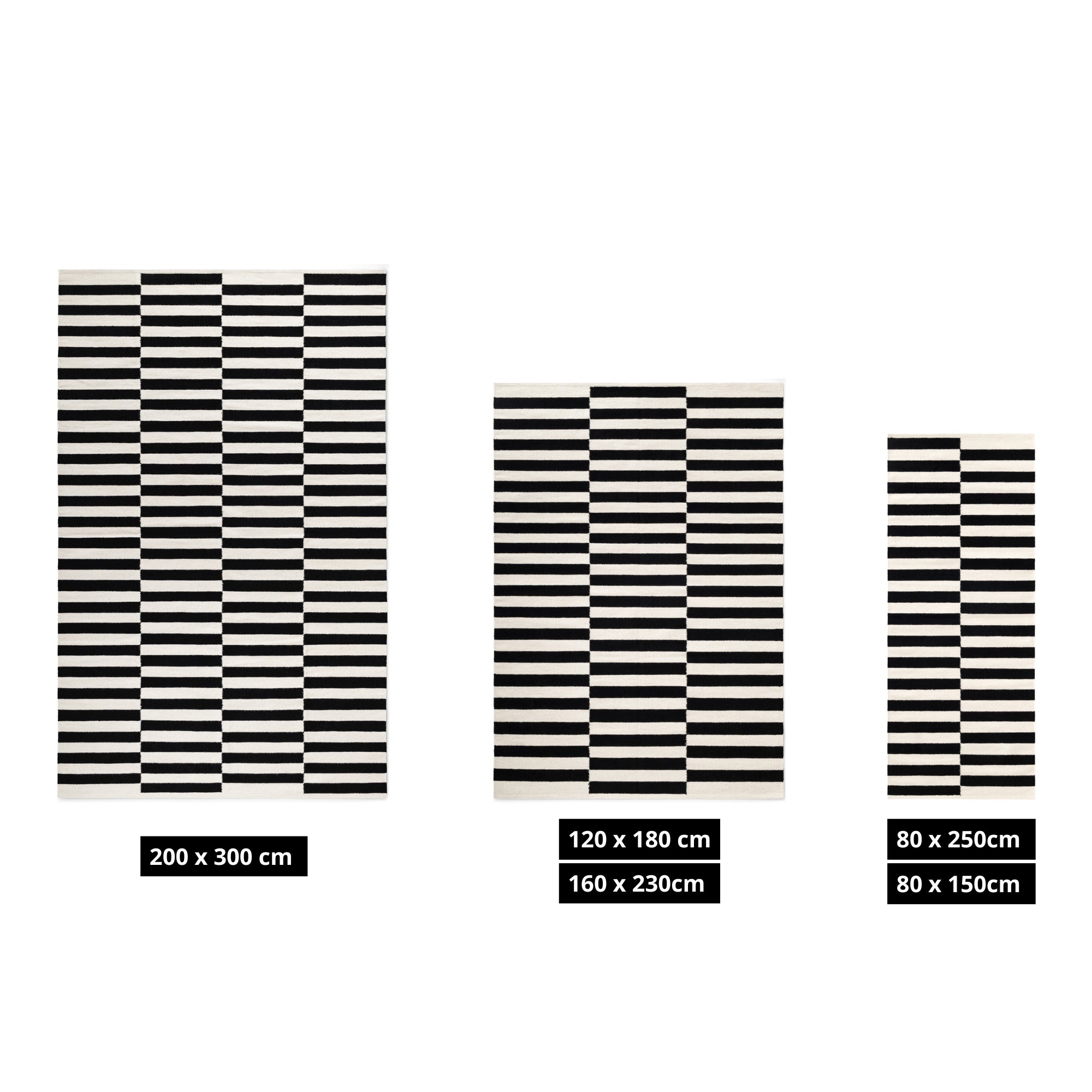 Tapis Laine fait main Noir et Crème M/L