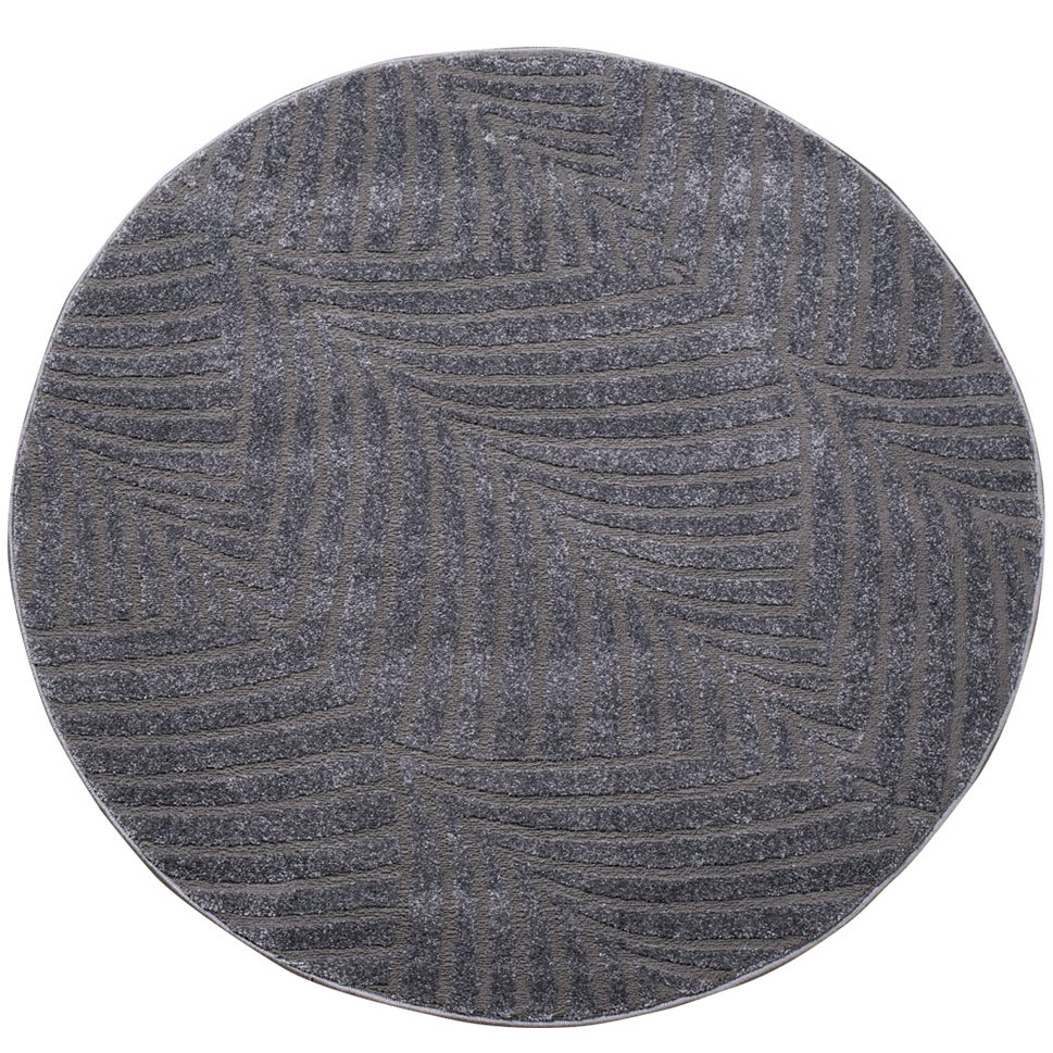 Tapis Rond à motifs feuillages en relief - Gris