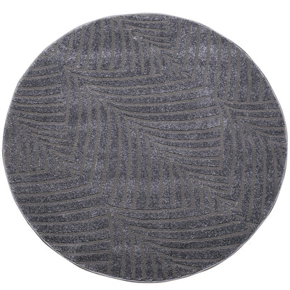 Tapis Rond à motifs feuillages en relief - Gris