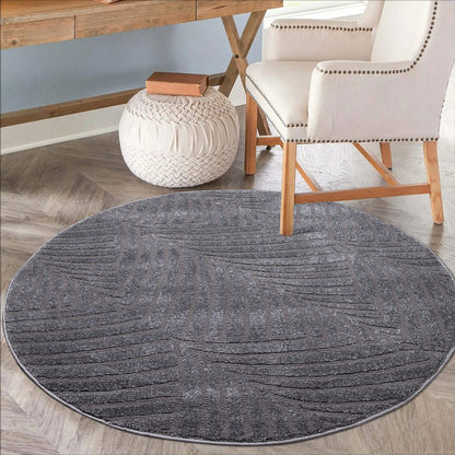 Tapis Rond à motifs feuillages en relief - Gris