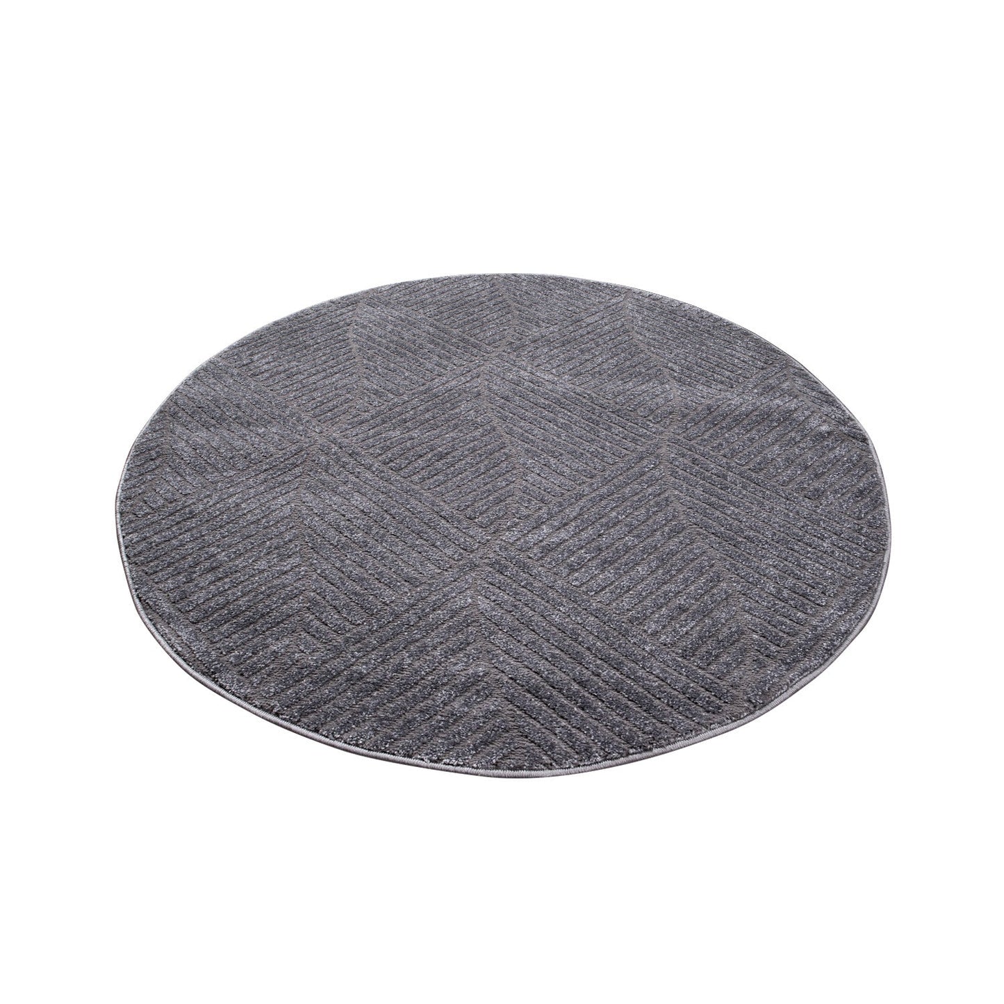 Tapis Rond à motifs géométriques en relief - Gris