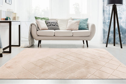 Tapis Super Doux à motif losanges en Relief - Beige