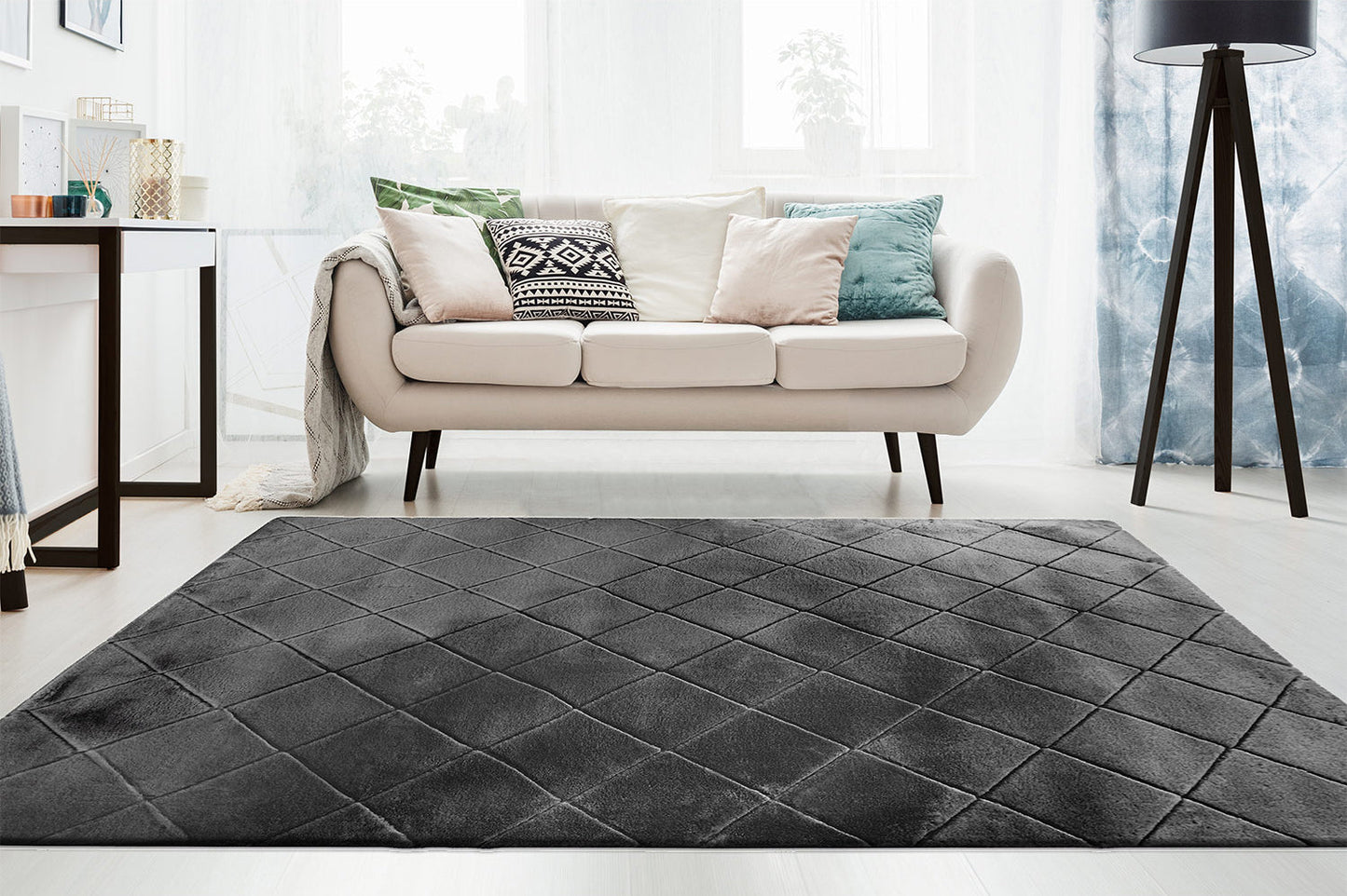 Tapis Super Doux à motif losanges en Relief - Graphite