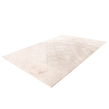 Tapis Super Doux à motif losanges en Relief - Blanc Ivoire