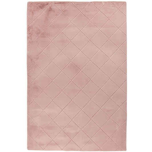 Tapis Super Doux à motif losanges en Relief - Rose poudré