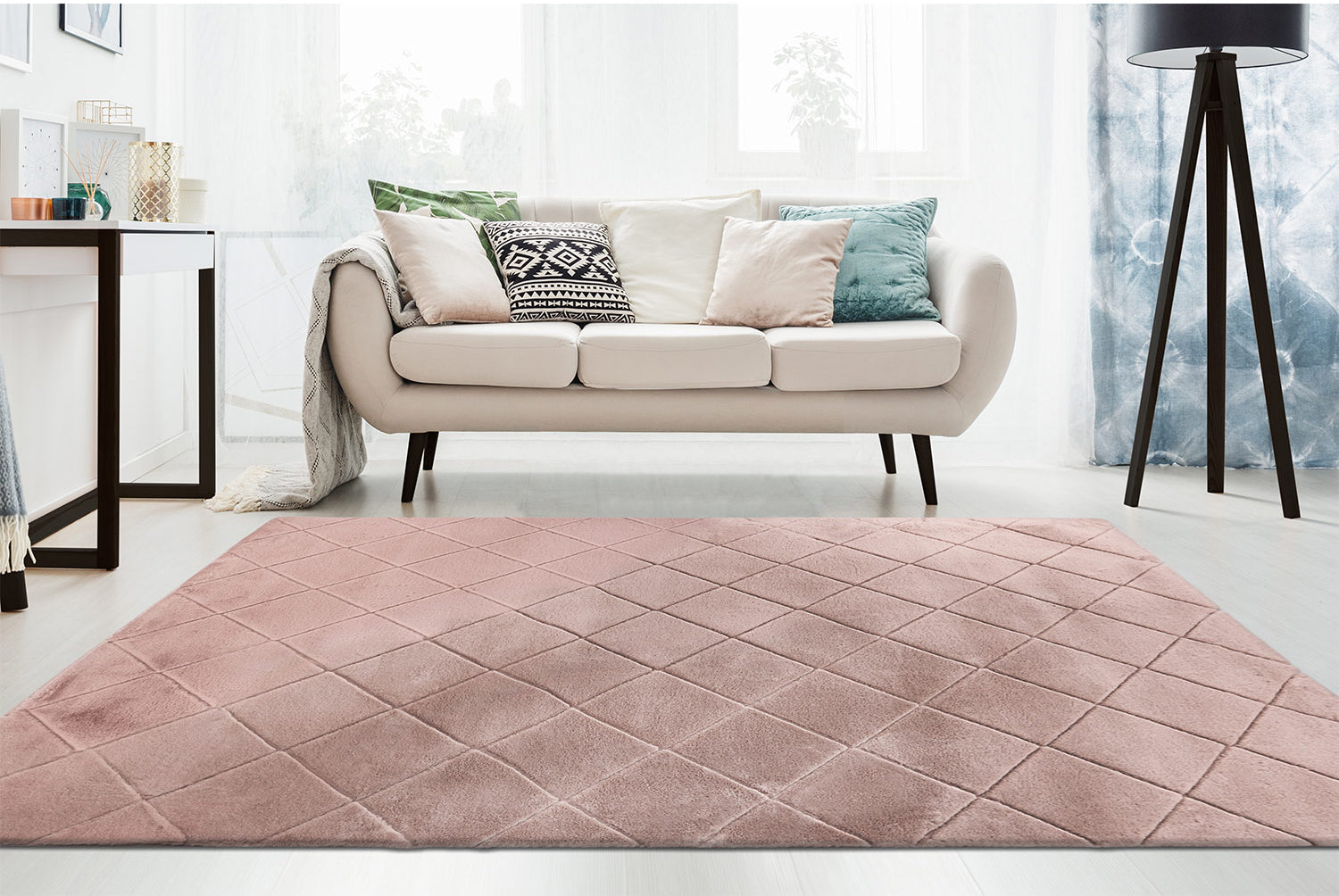 Tapis Super Doux à motif losanges en Relief - Rose poudré – STUDIO DECO