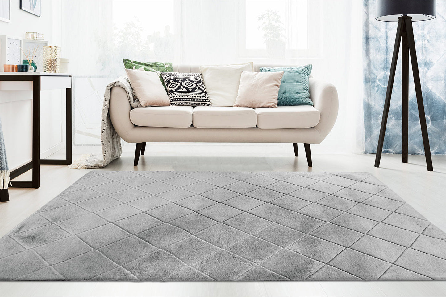 Tapis Super Doux à motif losanges en Relief - Gris souris