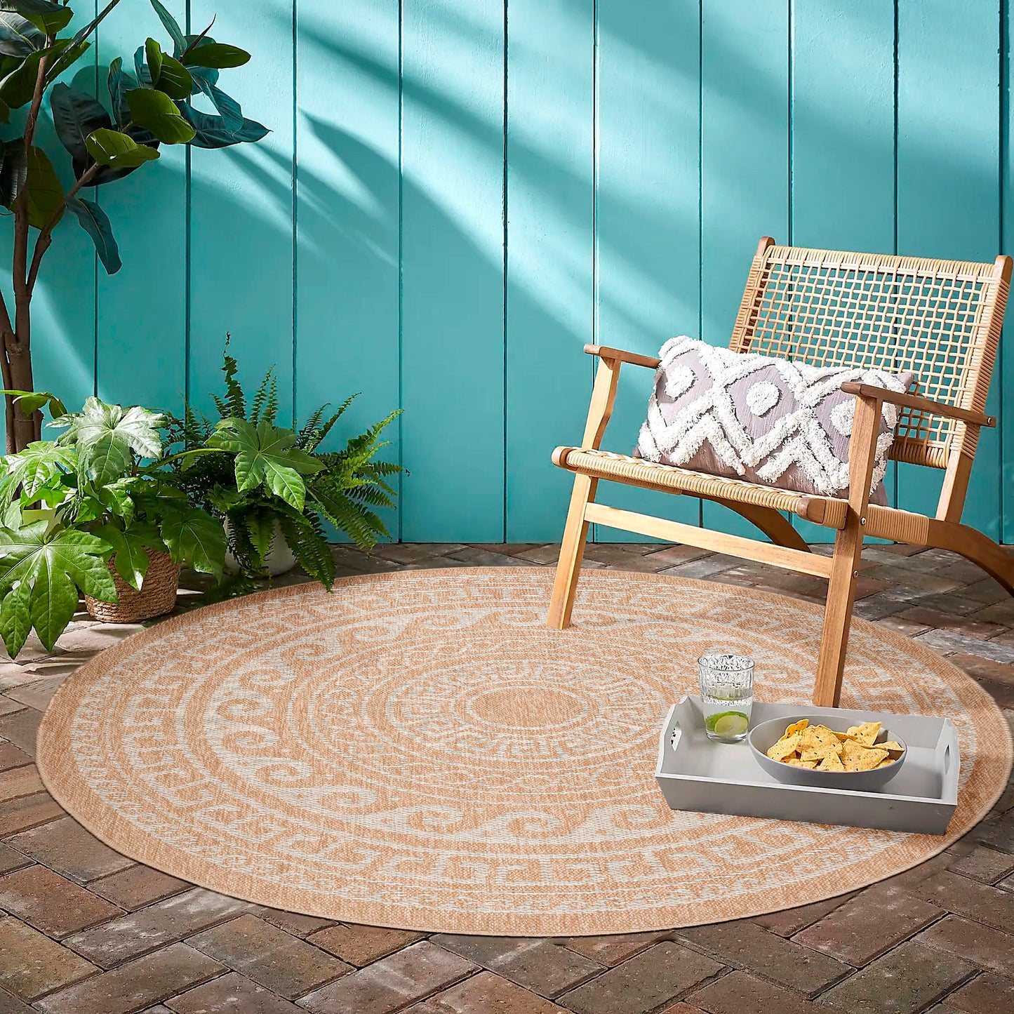 Tapis rond Naturel aspect jute Motif Beige Crème