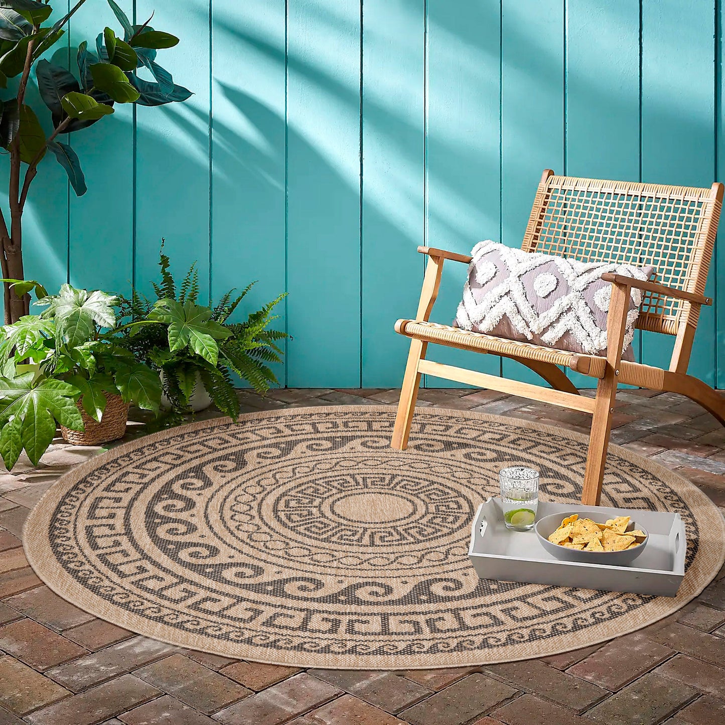 Tapis rond Naturel aspect jute Motif Beige Gris