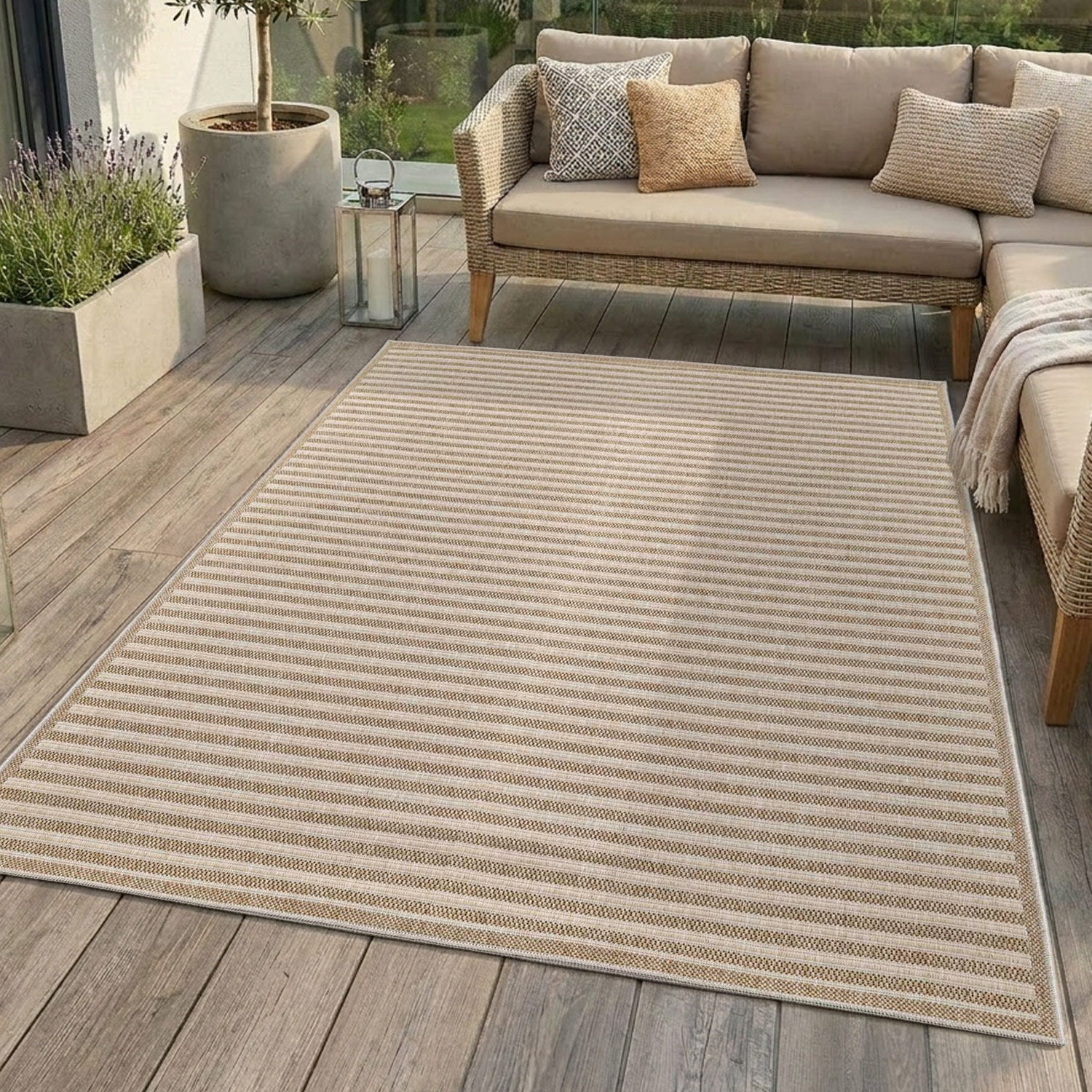 Tapis extérieur aspect jute à Lignes
