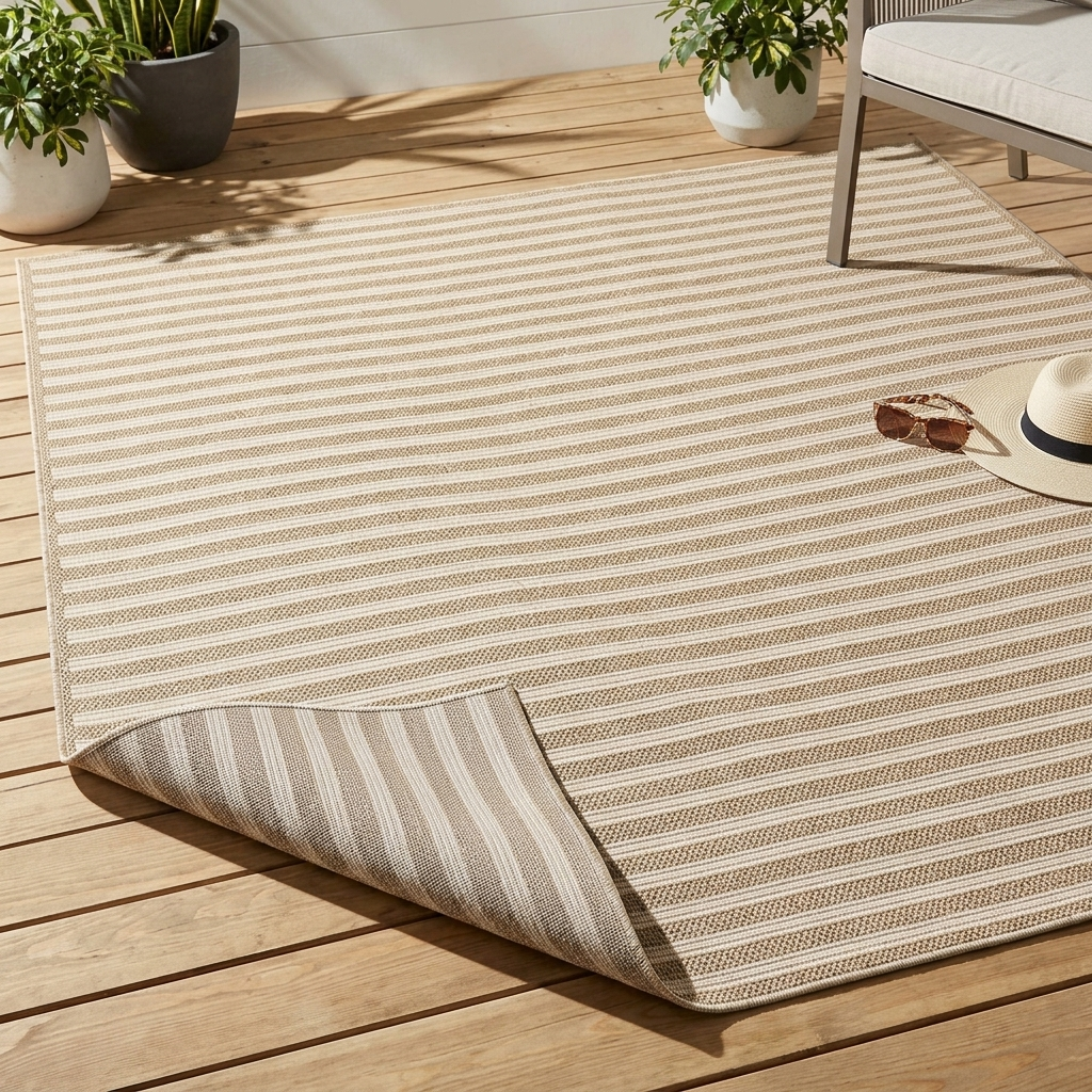 Tapis Carré extérieur aspect jute à Lignes