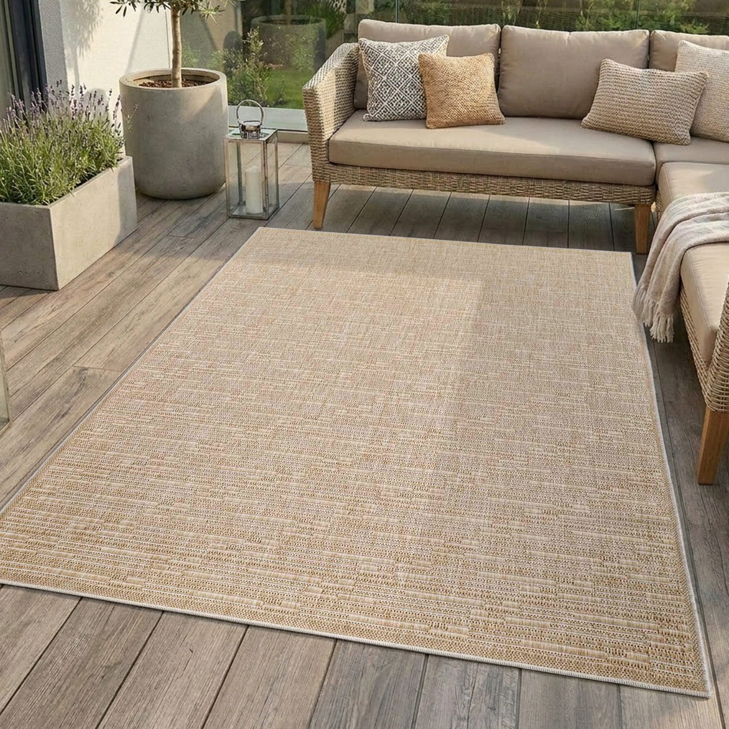 Tapis extérieur aspect jute rayés